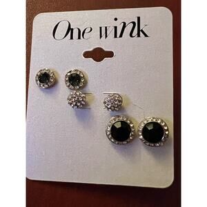 Elegant 3-Pair Costume Jewelry Earring Set - Black Gem & Crystal Studs